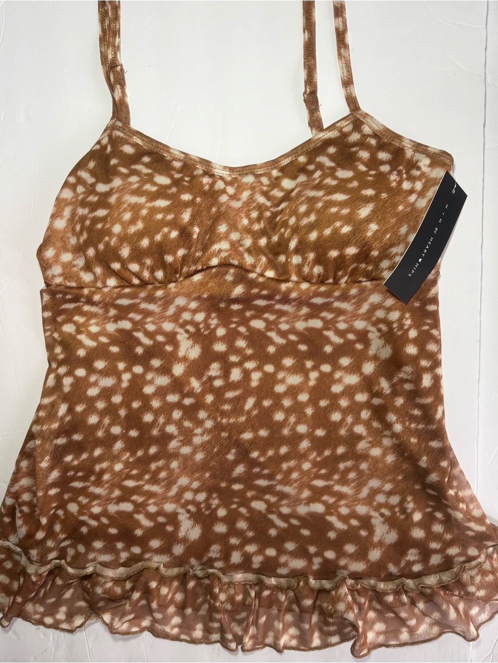 Brown Spotted Ruffle-Hem Camisole